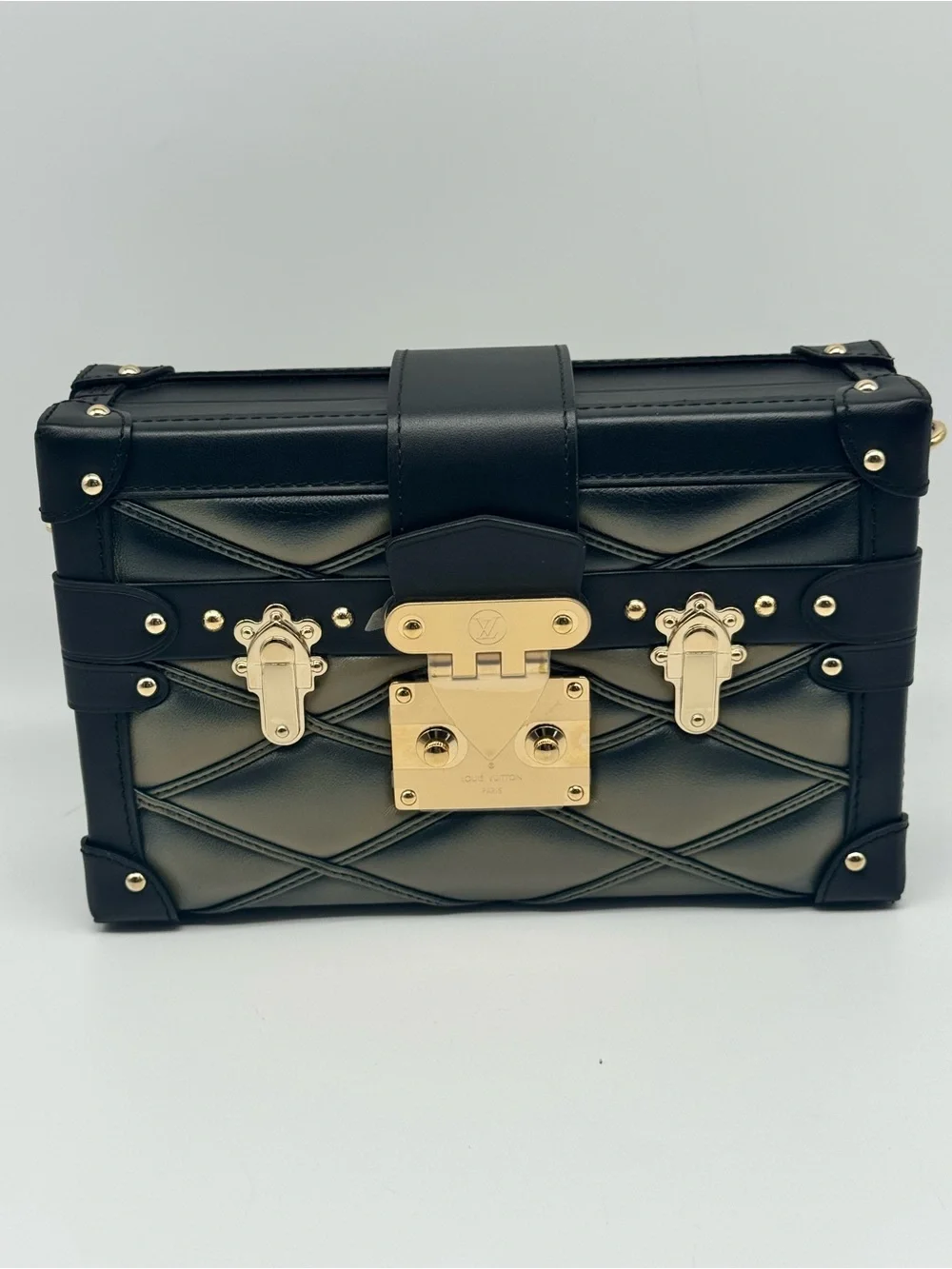 Lambskin Malletage Petite Malle Black Beige